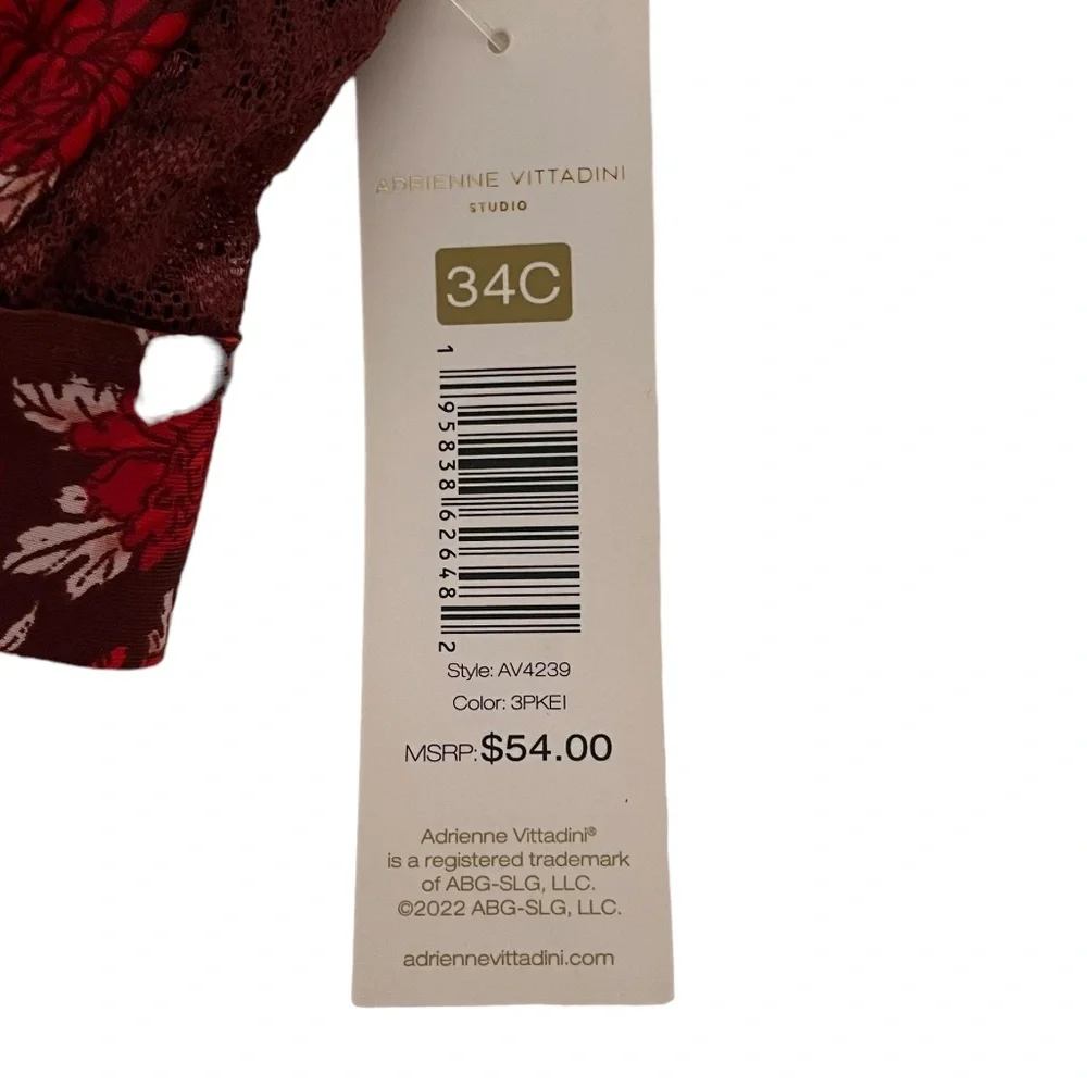 Adrienne‎ Vittadini Floral Lace Padded Bra NWT Size34 C